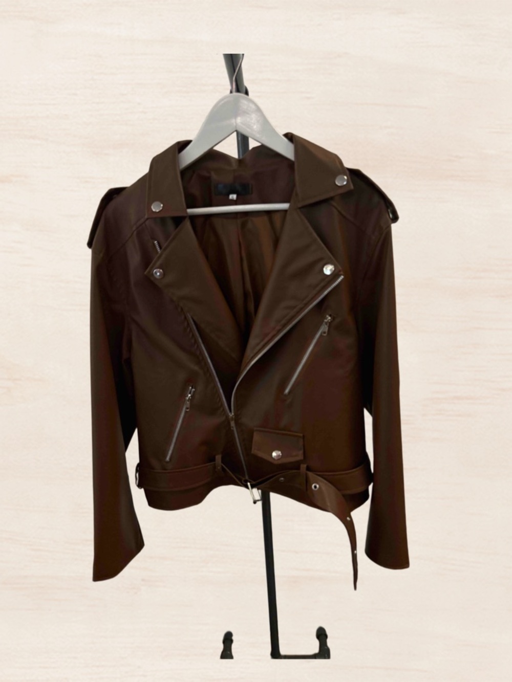 Women's Dark Brown Leather Moto Jacket - Unbranded